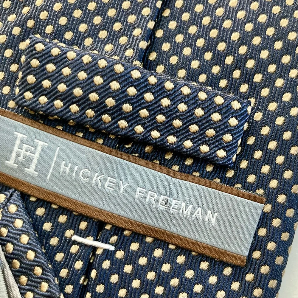 Hickey Freeman Black & Butter Yellow Dotted Classic Heavy Silk Tie 3.5” 59”